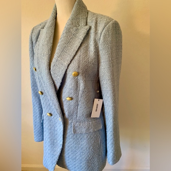 Jason Wu Baby Blue Double Breasted Tweed Blazer - Picture 3 of 8